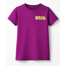 Pine Kids Cotton Knit Half Sleeves T-Shirt With Brazil Print - Purple
