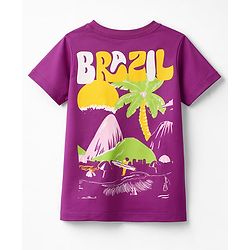 Pine Kids Cotton Knit Half Sleeves T-Shirt With Brazil Print - Purple