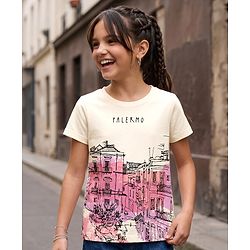 Pine Kids Cotton Knit T-Shirts with Graphic Print Half Sleeves Round Neck White 4-5 Years