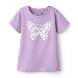 Pine Kids Cotton Knit T-Shirt Round Neck Half Sleeves Butterfly Print Lavender 4-5 Years