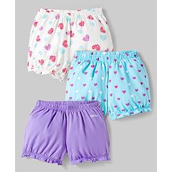 Pine Kids Cotton Lycra Knit Hearts Printed Bloomers Pack Of 3 ( Colour May Vary )