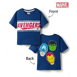 Pine Kids Marvel Cotton Knit Drop Shoulder Half Sleeves T-Shirt with Front & Back Avengers Graphic - Navy Blue