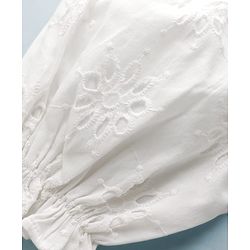 Pine Kids Schiffili Woven Half Puffed Sleeves Solid Colour Dress- White