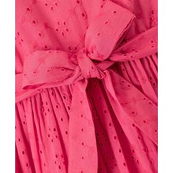 Pine Kids Schiffili Woven Half Puffed Sleeves Solid Colour Dress- Fuchsia