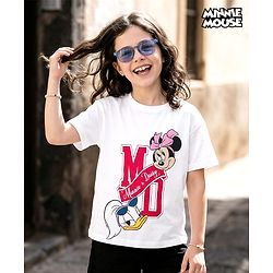 Pine Kids Disney Single Jersey  Knit Half Sleeves T-Shirt With Minnie Mouse & Friends Graphics - White