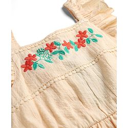 Pine Kids Cotton Woven One Piece Dress with Ruffled Sleeves and Embroidered Yoke Beige 4-5 Years