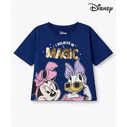 Pine Kids Disney Cotton Knit Half Sleeves T-Shirt With Minnie Mouse & Friends Graphic - Navy Blue