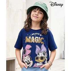 Pine Kids Disney Cotton Knit Half Sleeves T-Shirt With Minnie Mouse & Friends Graphic - Navy Blue