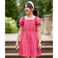 Pine Kids Schiffili Woven Sleeveless Solid Colour Dress - Fuchsia