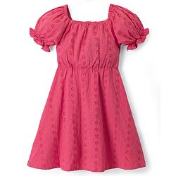 Pine Kids Schiffili Woven Sleeveless Solid Colour Dress - Fuchsia