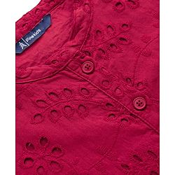 Pine Kids Schiffili Woven Half Sleeves Solid Coloured Tiered Dress - Red