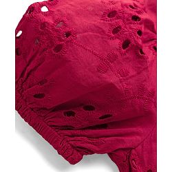 Pine Kids Schiffili Woven Half Sleeves Solid Coloured Tiered Dress - Red