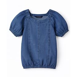 Pine Kids Cotton Woven Puff Sleeve Square Neck Top Blue 4-5 Years