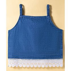 Pine Kids Cotton Woven Sleeveless Solid Color Top with Lace Detailing - Blue