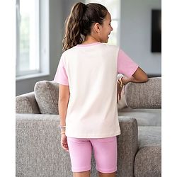 Pine Kids Cotton Knit Half Sleeves Top & Shorts Set with Chicago Print - Pink