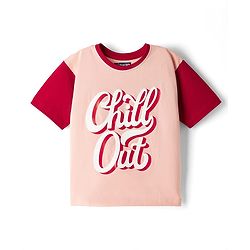 Pine Kids Cotton Knit Drop Shoulder Half Sleeves Top & Shorts Set with Chill Out Print - Red