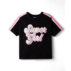 Pine Kids Cotton Knit Half Sleeves Top & Shorts Set With Super Girl Print - Black