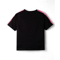 Pine Kids Cotton Knit Half Sleeves Top & Shorts Set With Super Girl Print - Black