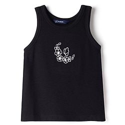 Pine Kids Cotton Knit Sleeveless Tank Top & Shorts Set with Flora Embroidery - Black