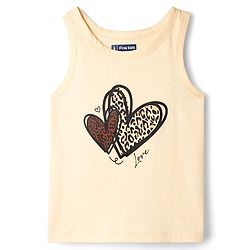 Pine Kids Cotton Knit Sleeveless Top & Shorts Set With Heart Print - Off White