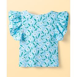 Pine Kids 100% Cotton Knit Half Sleeves Floral Printed Top - Light Blue