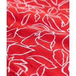 Pine Kids 100% Cotton Knit Half Flutter Sleeves Floral Printed Top - Red