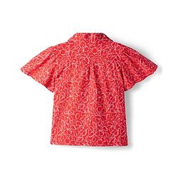 Pine Kids 100% Cotton Knit Half Flutter Sleeves Floral Printed Top - Red