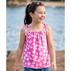 Pine Kids 100% Cotton Knit Sleeveless Floral Printed Top - Pink