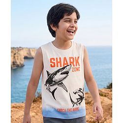 Pine Kids Cotton Knit T-Shirts Sleeveless Shark Graphic White 4-5 Years