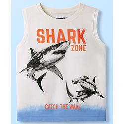 Pine Kids Cotton Knit T-Shirts Sleeveless Shark Graphic White 4-5 Years