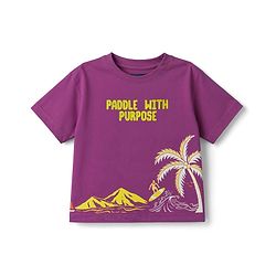 Pine Kids Cotton Knit Half Sleeves T-Shirt with Beach Print - Purple