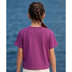 Pine Kids Cotton Knit Half Sleeves T-Shirt with Beach Print - Purple