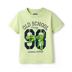 Pine Kids Cotton Knit T-Shirt with Graphic Print Round Neck Half Sleeves Limegreen 4-5 Years