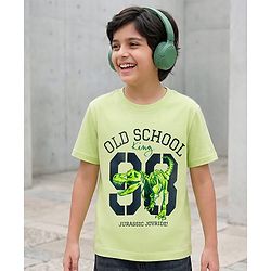 Pine Kids Cotton Knit T-Shirt with Graphic Print Round Neck Half Sleeves Limegreen 4-5 Years