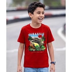 Pine Kids Cotton Knit T-Shirt Graphic Print Half Sleeves Round Neck Red 5-6 Years