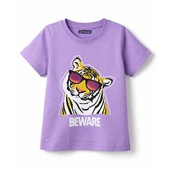 Pine Kids Cotton Knit T-Shirts Half Sleeves Round Neck Graphic Print Purple 4-5 Years