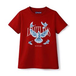 Pine Kids Cotton Knit T-Shirt Graphic Print Round Neck Half Sleeves Red 5-6 Years