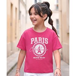 Pine Kids Cotton Knit T-Shirts Round Neck Half Sleeves Graphic Print Pink 4-5 Years