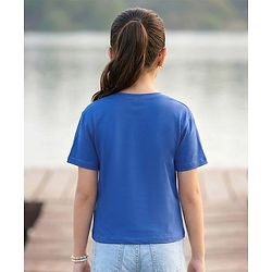 Pine Kids Cotton Knit Half Sleeves T-Shirt With Rhinestone Detailing & Bow Applique - Royal Blue