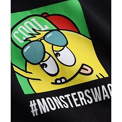 Pine Kids Cotton Knit Half Sleeves Oversized T-Shirt With Front & Back Monster Print - Black