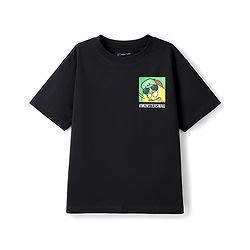 Pine Kids Cotton Knit Half Sleeves Oversized T-Shirt With Front & Back Monster Print - Black