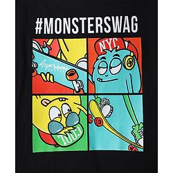 Pine Kids Cotton Knit Half Sleeves Oversized T-Shirt With Front & Back Monster Print - Black