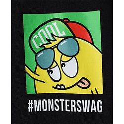 Pine Kids Cotton Knit Half Sleeves Oversized T-Shirt With Front & Back Monster Print - Black