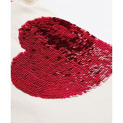 Pine Kids Cotton Knit Half Sleeves T-Shirt With Heart Print & Reversible Sequins - White