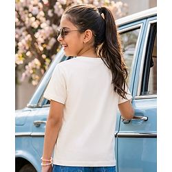 Pine Kids Cotton Knit Half Sleeves T-Shirt With Heart Print & Reversible Sequins - White