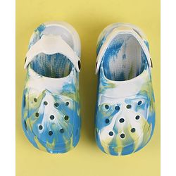 Pine Kids Back Strap Closure Clogs With Abstract Print - White & Light Blue