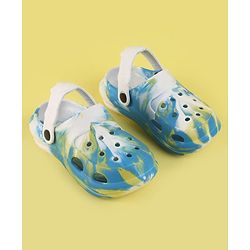 Pine Kids Back Strap Closure Clogs With Abstract Print - White & Light Blue