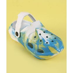 Pine Kids Back Strap Closure Clogs With Abstract Print - White & Light Blue
