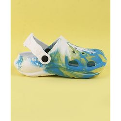 Pine Kids Back Strap Closure Clogs With Abstract Print - White & Light Blue