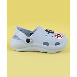Pine Kids Marvel Back Strap Clogs With Captain America Applique - Light Blue